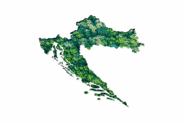 Mapa da floresta verde da croácia, em fundo branco