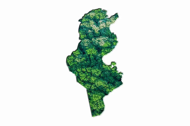 Mapa da floresta verde da Tunísia, sobre fundo branco