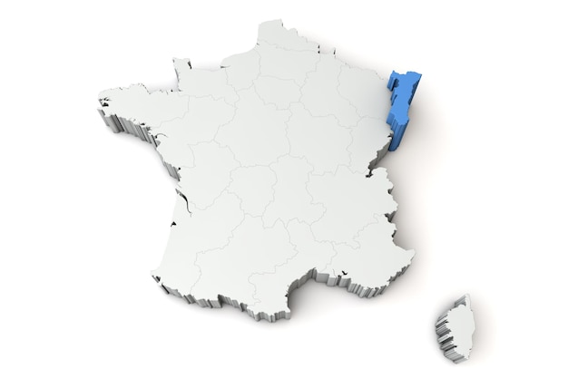 Mapa da frança mostrando a renderização da região da alsácia d