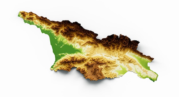 Mapa da Geórgia, relevo sombreado, mapa de altura de cor na ilustração 3d de fundo isolada