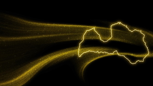 Mapa da Letônia, mapa de glitter dourados em fundo escuro