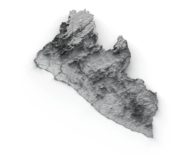 Mapa da Libéria relevo sombreado mapa de altura de cor na ilustração 3d de fundo branco
