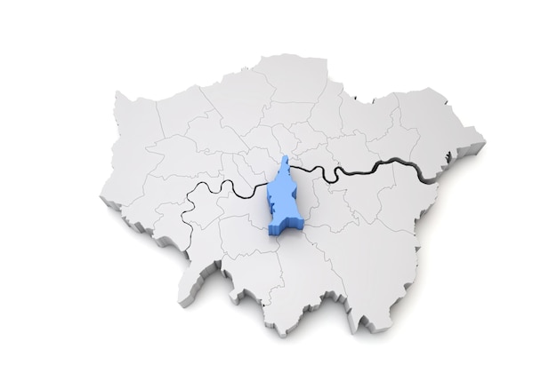 Mapa da maior londres mostrando o bairro de lambeth em renderização de d azul