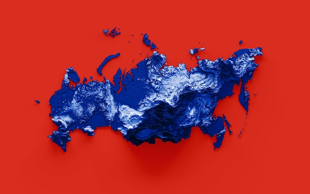 Mapa da Rússia com a bandeira Cores Azul e Vermelho Mapa de relevo sombreado ilustração 3d