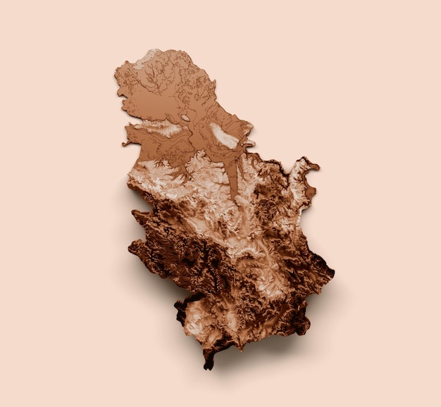 Mapa da Sérvia em gráficos marrons de estilo antigo em um estilo retrô Vintage Style High 3d detalhado