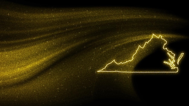 Mapa da virgínia, mapa de glitter dourados em fundo escuro
