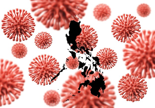 Mapa das Filipinas sobre uma renderização de fundo de micróbio de vírus científico d