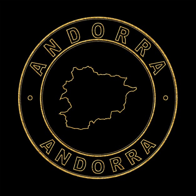 Mapa de Andorra Golden Stamp fundo preto