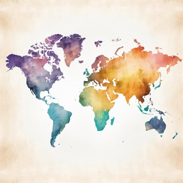 Mapa de Arafed do mundo com aquarelas em um fundo branco