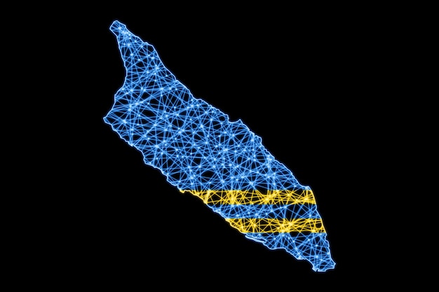 Mapa de aruba, mapa de linhas de malha poligonal, mapa de bandeiras