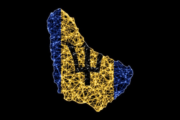 Mapa de Barbados, mapa de linha de malha poligonal, mapa de bandeira