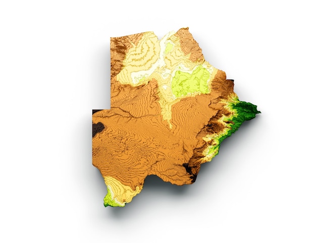 Mapa de Botswana Relevo sombreado Mapa de altura de cor no mar Ilustração 3d de fundo azul