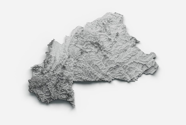 Mapa de burkina faso bandeira de burkina faso relevo sombreado mapa de altura de cor em fundo branco 3d