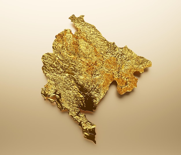 Mapa de Montenegro Metal dourado Cor Altura mapa Fundo 3d ilustração