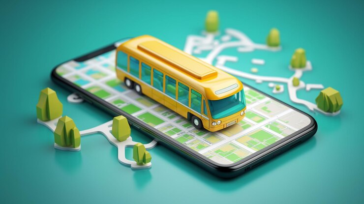 Foto mapa de navegação on-line no conceito de ônibus de transporte de smartphone generative ai