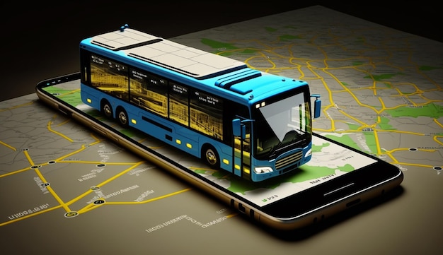 Mapa de navegação on-line no conceito de ônibus de transporte de smartphone Generative AI