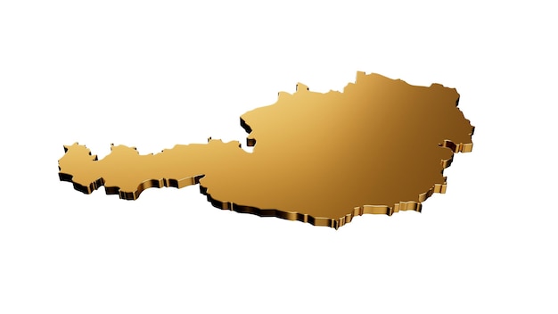 Mapa de ouro platina da Áustria isolado na ilustração 3d de fundo branco