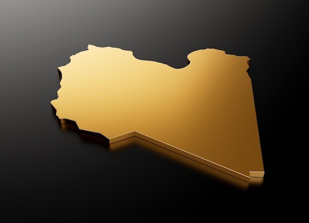 Mapa de pedra de ouro da Líbia na ilustração 3d de fundo preto