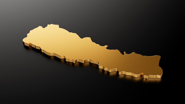 Mapa de pedra de ouro do Nepal na ilustração 3d de fundo preto