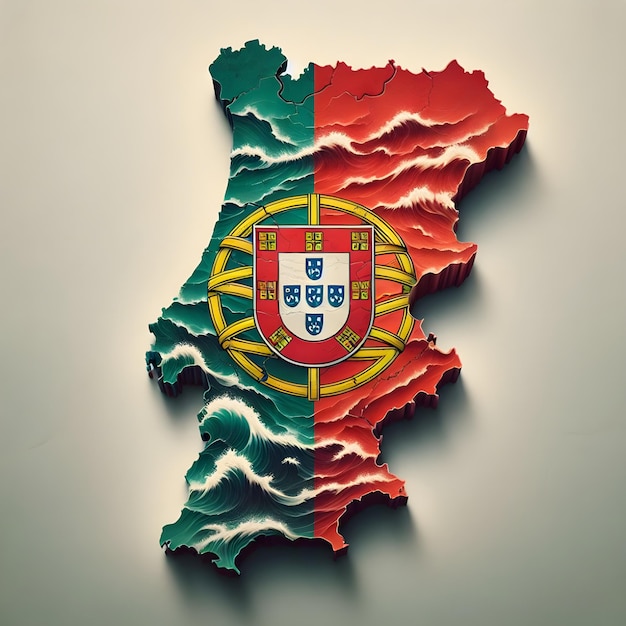 Foto mapa de portugal com bandeira do país agitando foto realista