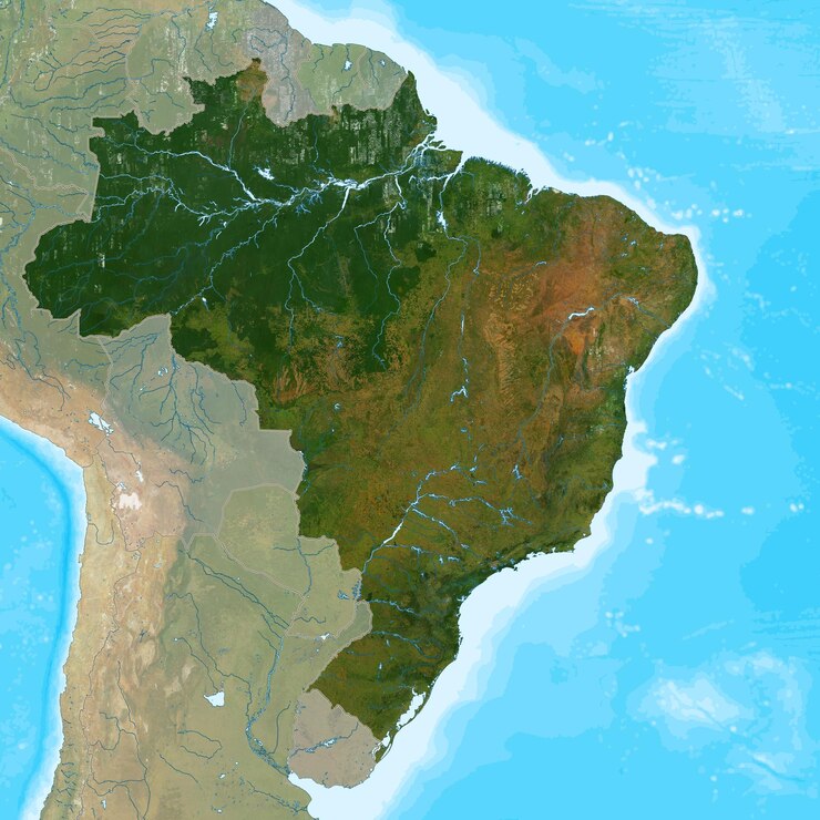 Foto mapa de satélite físico isolado em branco do brasil