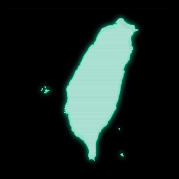 Mapa de Taiwan, tela de terminal de computador verde antigo, em fundo escuro