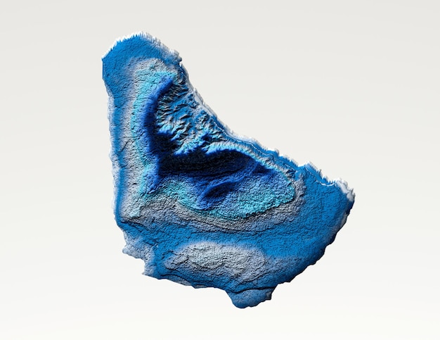 Mapa de textura de alívio sombreado em 3D de água azul profundo em Barbados em ilustração 3D de fundo branco