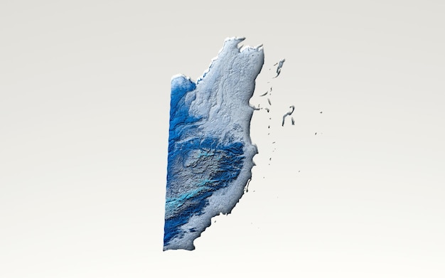 Mapa de textura de relevo sombreado em água azul profundo 3d Belize em ilustração 3d de fundo branco