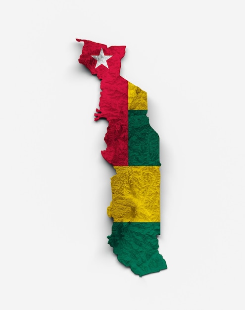 Mapa de Togo Bandeira de Togo Relevo sombreado Mapa de altura de cor em fundo branco ilustração 3d