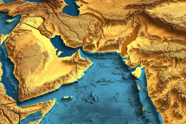 Mapa detalhado do Oriente Médio com as fronteiras dos países e as principais cidades rotuladas Generative AI