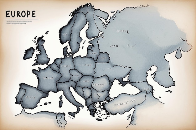 El mapa dibujado a mano de las diversas culturas de la esencia europea