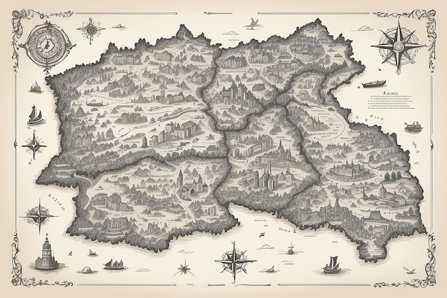 Foto mapa dibujado a mano de francia cartografía artística