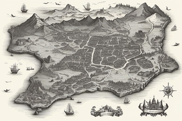 Mapa dibujado a mano de Francia Cartografía artística