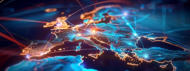 Mapa digital abstracto de Europa Occidental concepto de red mundial europea y conectividad de datos