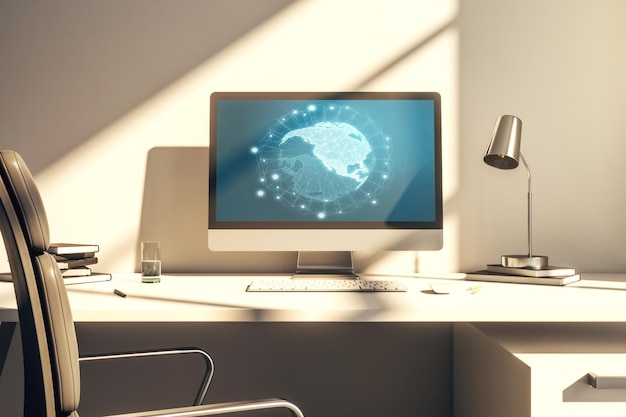 Mapa digital de América en la pantalla del portátil moderno concepto de comercio internacional 3D Rendering