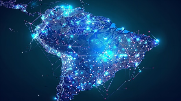 Mapa digital da América do Sul em ideia abstrata de rede global e conectividade Generative Ai