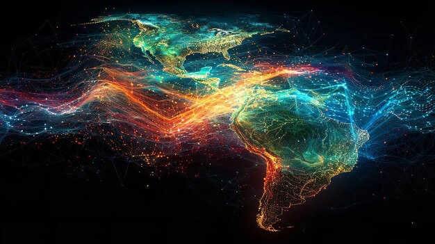 Mapa digital da América do Sul em ideia abstrata de rede global e conectividade Generative Ai