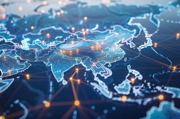 Mapa digital da tecnologia de rede asiática criado com IA gerativa