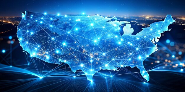 Mapa digital de los Estados Unidos concepto de América del Norte red global transferencia de datos intercambio de tecnología cibernética