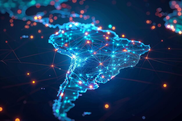 Foto mapa digital de la red de américa del sur creado con ia generativa