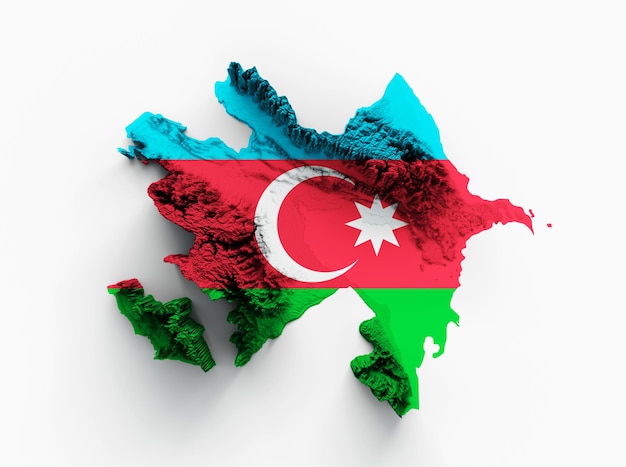 Mapa do Azerbaijão e bandeira 3d mapa topográfico 3d ilustração