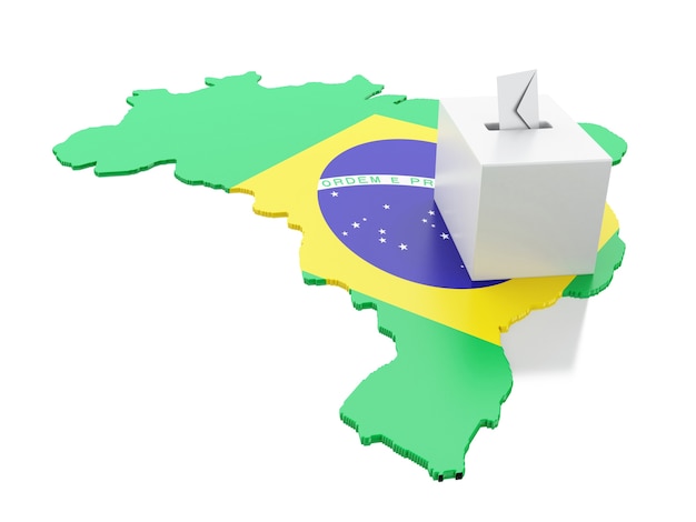 Mapa do Brasil 3D com urnas. Eleições 2018.