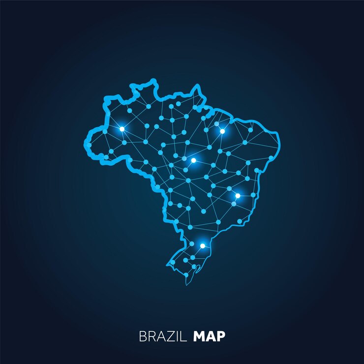 Foto mapa do brasil feito com linhas conectadas e pontos brilhantes