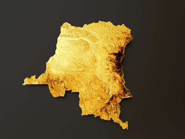 Mapa do Congo Metal dourado Cor Altura mapa Fundo ilustração 3d