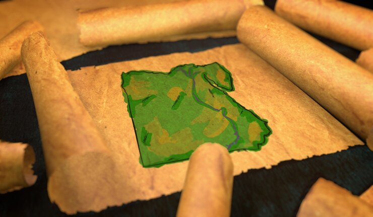 Foto mapa do egito pintura desdobrando papel velho rollo 3d