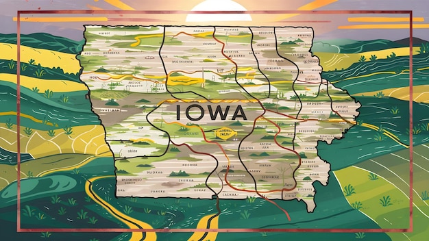 Mapa do Estado de Iowa nos Estados Unidos Mapa conceitual de Iowa Estados Unidos Regiões de Iowa Marcos no Estado de Iowa Capital de Des Moines