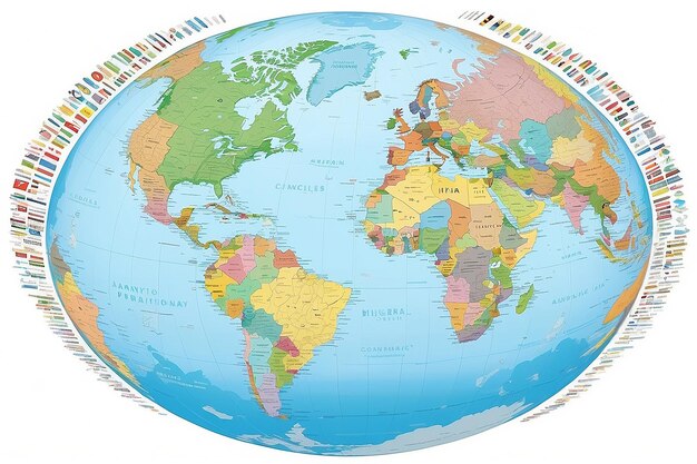 Foto mapa do globo com muitos continentes e países isolados em fundo branco