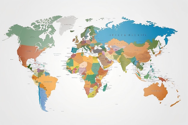 Mapa do globo com muitos continentes e países isolados em fundo branco