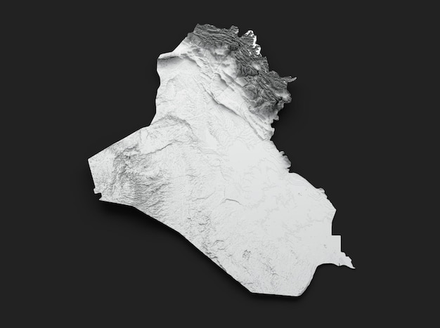 Foto mapa do iraque branco relevo sombreado mapa de altura da cor na ilustração 3d de fundo preto