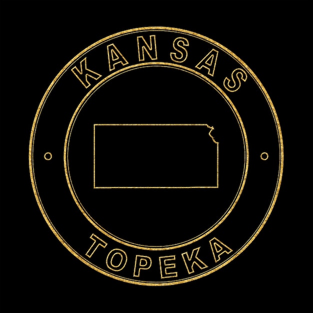 Mapa do Kansas Golden Stamp fundo preto